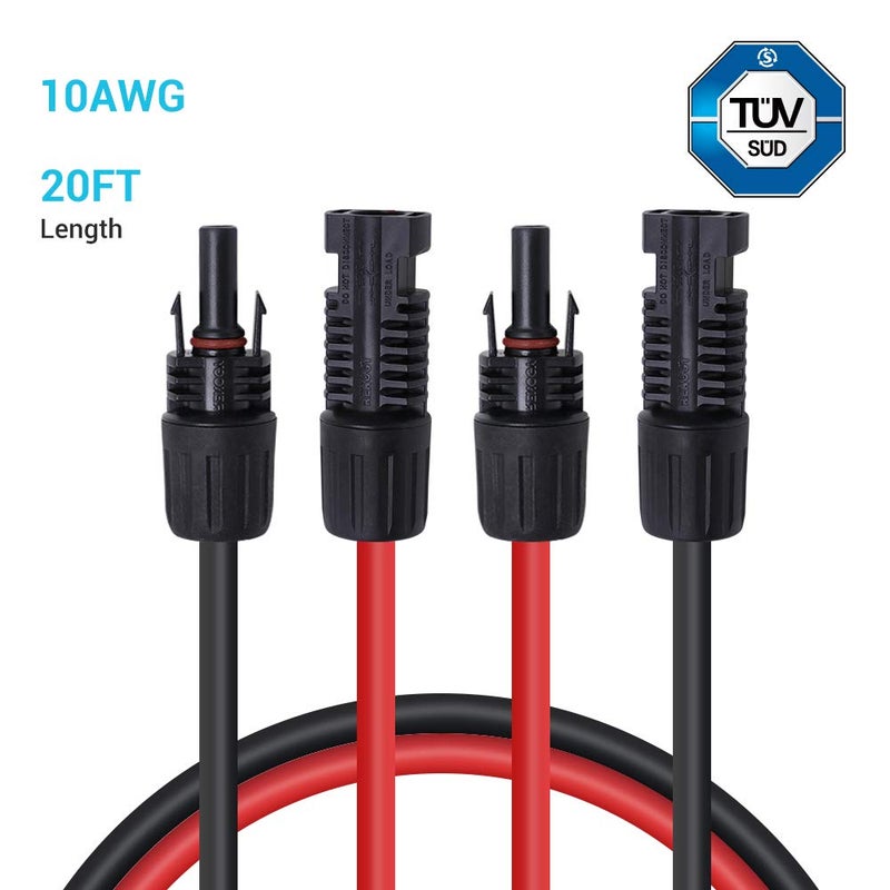 Renogy 20FT 10AWG Solar Panel Extension Cable with Male and Female Connectors, 20Ft. 10AWG, 1 Pair (Red and Black) - Image 2